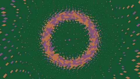 Abstract circular pixel art shape on green background Stockillustratie