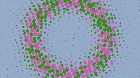 Abstract circular pixel pattern in green and pink on purple Stock Illustration