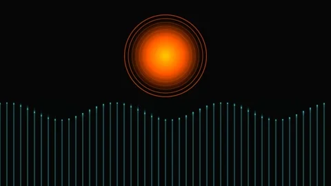 Abstract circular pulse emitting waves over rhythmic vertical lines in dark.. Stock Footage 341698609
