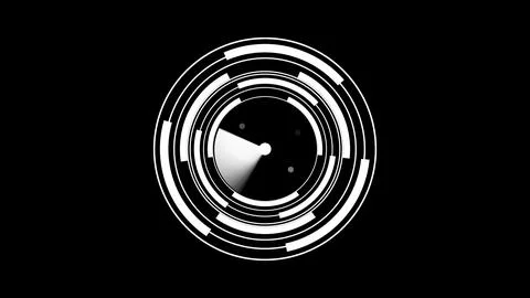 Abstract circular radar interface with white glowing concentric rings and r.. Ilustración de archivo