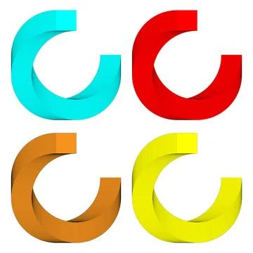 Abstract Circular Ribbon Shapes Set in Four Bright Color Variations Stock Illustration