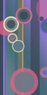 Abstract circular ring shapes float over geometric vertical bars in pastel .. Stock Illustration