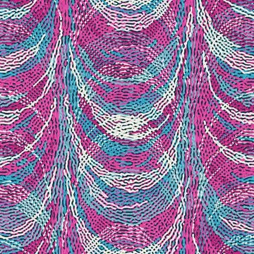 Abstract circular seamless pattern with rippled lines  in pink and light blue.  Stock Illustration