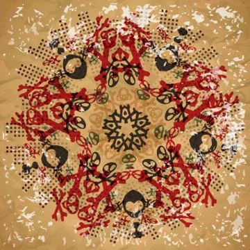 Abstract circular seamless pattern of skulls and bones in vintag Illustrazione stock