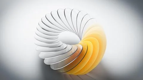 Abstract circular shape emerging from white and orange discs Stock Photos