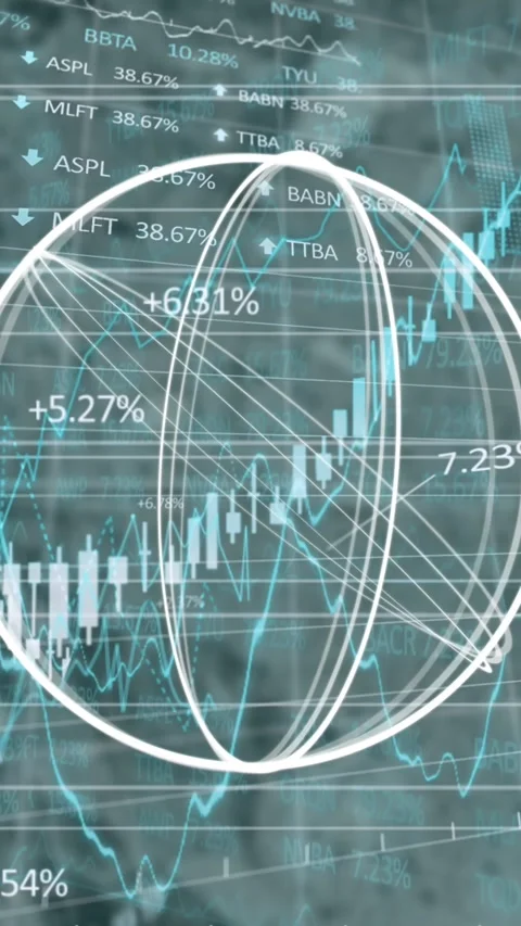 Abstract circular shape over financial and stock market data processing against Stock Footage 321215831