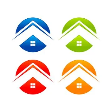 Abstract Circular Simple Home Emblem Icons Logo Design Stock Illustration