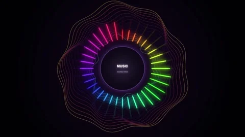 Abstract circular sound wave equalizer pulsating with neon colors against d.. Stock Footage 346121284