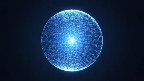 An abstract circular sphere of shiny blue particles of magical glow against Video stock 318968165