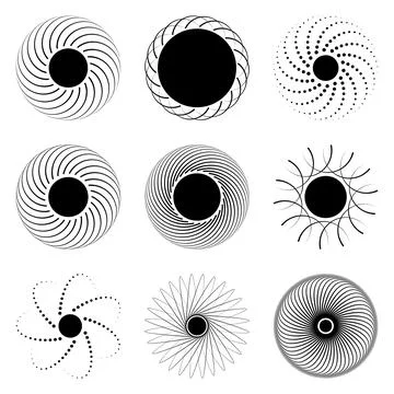 Abstract Circular Spiral Pattern Collection in Black Illustrazione stock