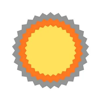 Abstract circular starburst emblem with concentric rings of yellow orange a.. Illustrazione stock
