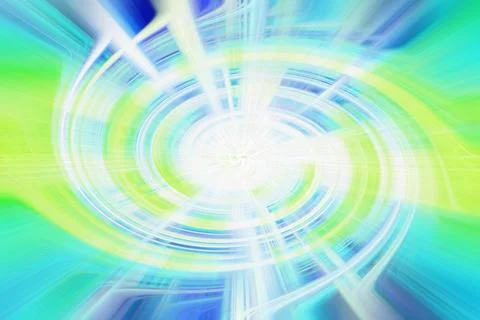Abstract circular swirl background with bright blue and neon green radiating Stock Illustration