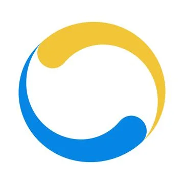 Abstract circular swirl logo, dynamic balance, yellow blue curved design Stock Illustration