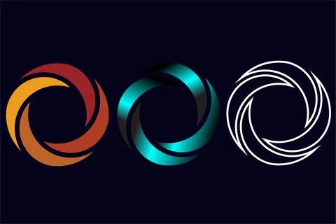 Abstract circular swirl logo with rotating blades and gradient metallic var.. Illustrazione stock