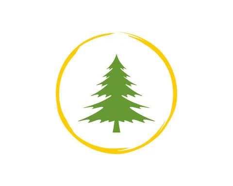 Abstract circular swoosh with pine tree inside Illustrazione stock
