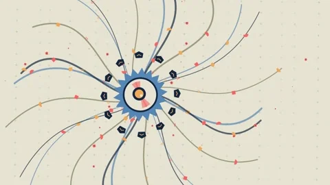 Abstract Circular System Animation With Radiating Lines And Geometric Shapes Video stock 340940194