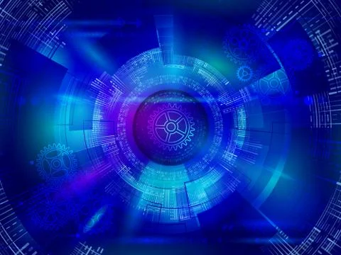 Abstract circular technology concept. Hi-tech communication on the blue backg Stock Illustration