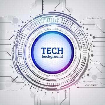 Abstract circular technology concept. Hi-tech communication on the blue backg Stock Illustration