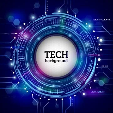Abstract circular technology concept. Hi-tech communication on the blue backg Stock Illustration