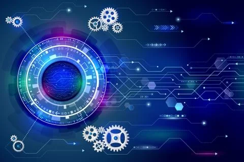 Abstract circular technology concept. Hi-tech communication on the blue backg Stock Illustration