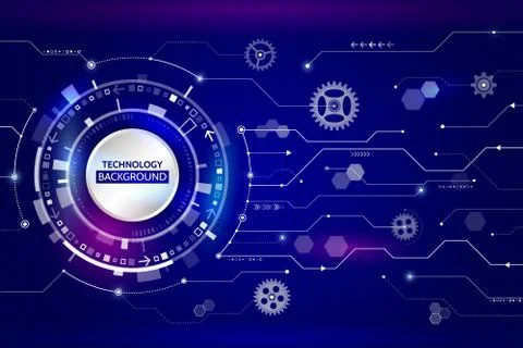 Abstract circular technology concept. Hi-tech communication on the blue backg Illustrazione stock