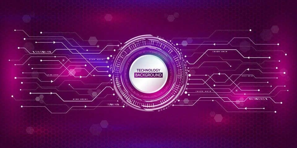 Abstract circular technology concept. Hi-tech communication on the purple bac Stock Illustration