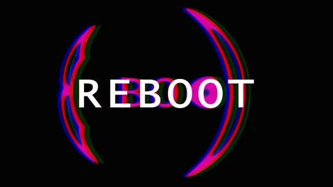 Abstract circular text 'REBOOT' motion graphics with glitch effects and RGB.. Stock Footage 344036979