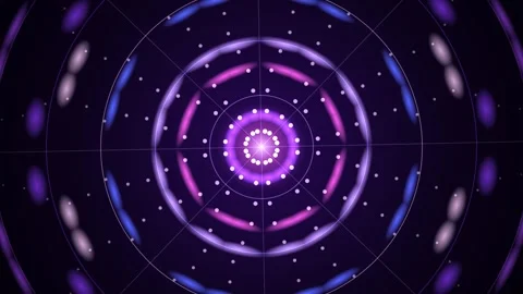 Abstract circular tunnel with glowing purple lights and white dot particles.. Stock Footage 346723568