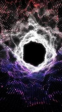 Abstract circular vortex made of glowing dots in white, pink, and purple to.. 库存插图