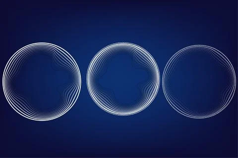 Abstract circular wave lines background with glowing particle rings on dark.. 스톡 일러스트