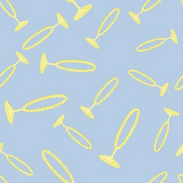 Abstract circus ring yellow silhouettes print seamless pattern. Light blue ba Illustrazione stock