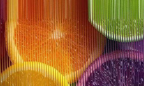 Abstract Citrus Fruit Background with Orange and Lime Slices Behind Vertica.. 스톡 일러스트