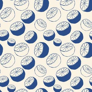 Abstract citrus pattern in blue and cream Stock Illustration