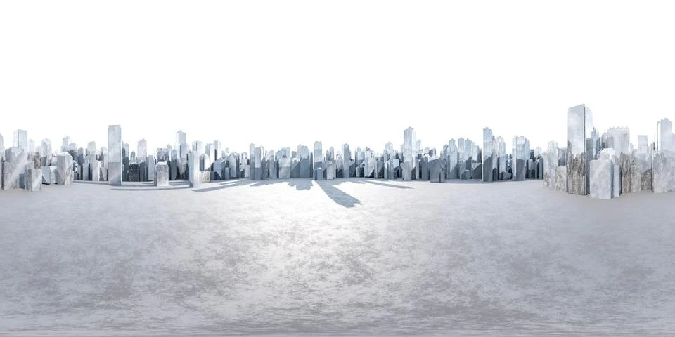 Abstract city 360 degree panorama with equi rectangular projection 3d render 库存插图