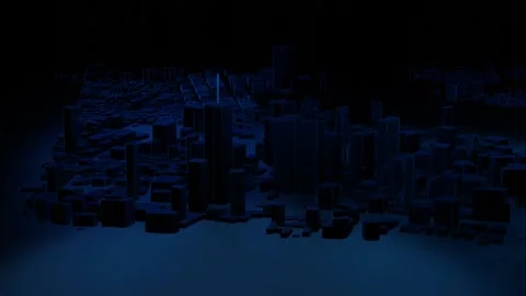 Abstract city 3d rendering background. Modern cityscape in neon lights. retro Stock Footage 152117029