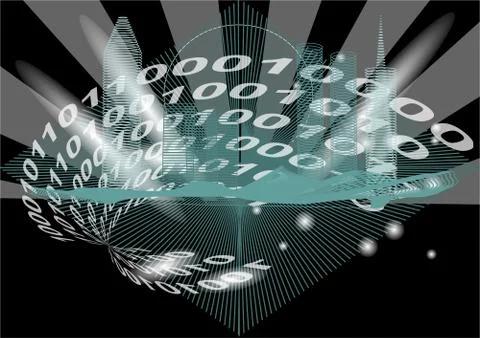 Abstract city and binary code Illustrazione stock