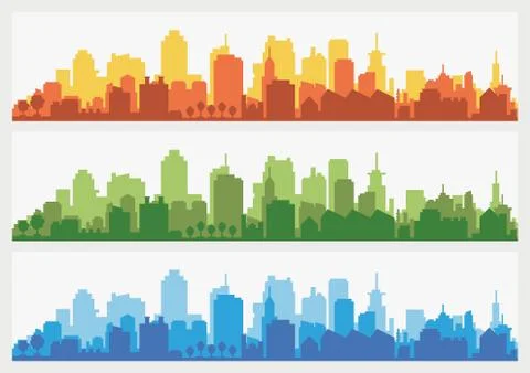 Abstract city building skyline - horizontal web banner background. Silhouette of Stock Illustration