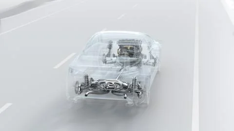 Abstract city car structure overview during drive. Opacity design 3d Stock Illustration