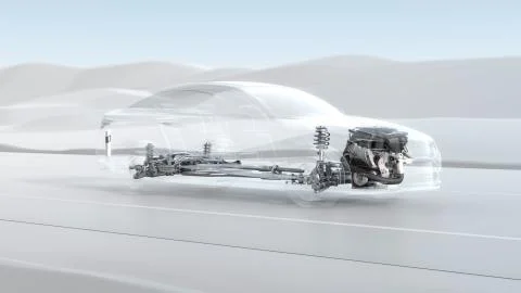 Abstract city car structure overview during drive. Opacity design 3d 스톡 일러스트