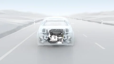 Abstract city car structure overview during drive. Opacity design 3d Stock Illustration