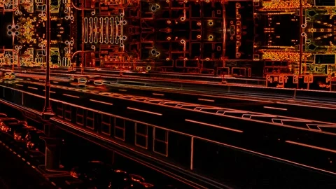 Abstract City Future Red on a Black Background Video stock 131331390