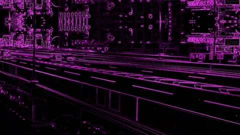 Abstract City Future Violet on a Black Background 库存影片 131331421