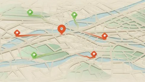 Abstract city map with background and location icons marking various points Stock Illustration