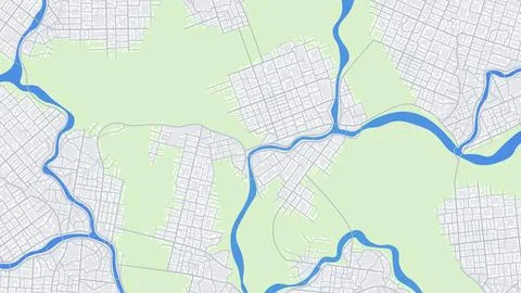 Abstract city map blends delicate urban grids with topographic lines and river Stock Illustration