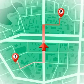 Abstract city map. GPS and navigation concept. Starting and ending point and  Stock Illustration
