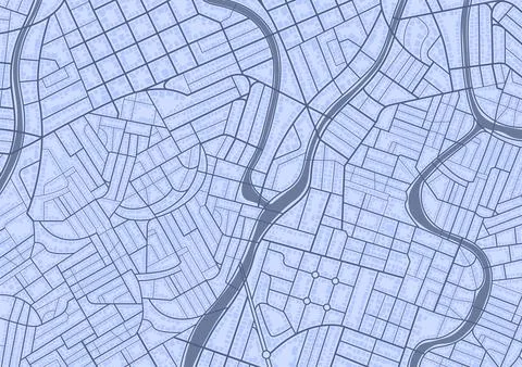 Abstract city map pattern with streets, roads and river in blue colors. 库存插图