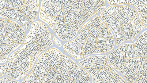 Abstract city map with winding river and road network. Urban geography plan with Stock Illustration