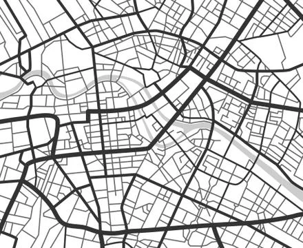 Abstract city navigation map with lines and streets. Vector black and white Stock Illustration