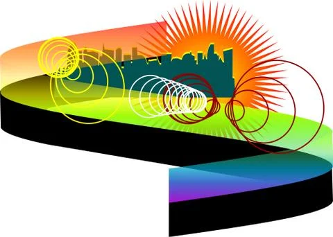 Abstract city with rainbow Stock Illustration