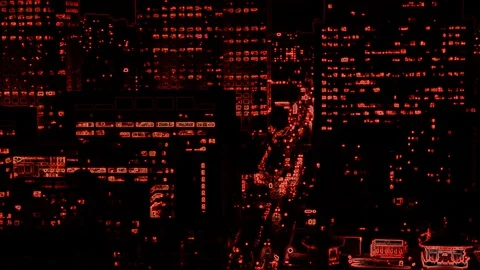 Abstract City Red On a black background Stockbeeldmateriaal 129290474